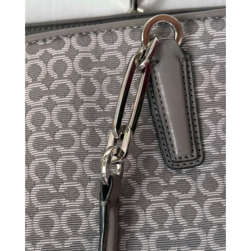 Coach Signature Jacquard Tote Bag Grey Canvas Leather Trim 26702 - Picture 4 of 9